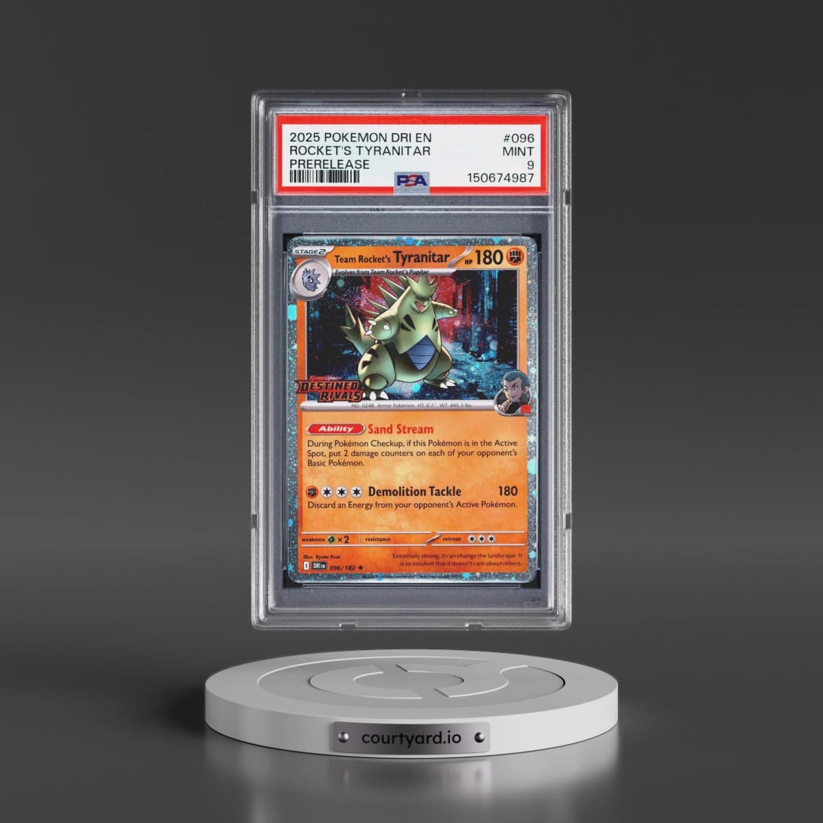 2025 Pokémon Dri EN-Destined Rivals #096 Team Rocket's Tyranitar - Prerelease (PSA 9 MINT)