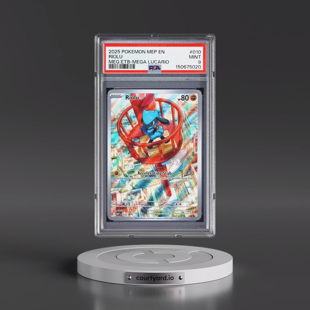 2025 Pokémon Mep EN-Me Black Star Promo #010 Riolu - Mega Evolution Elite Trainer Box-Mega Lucario (PSA 9 MINT)