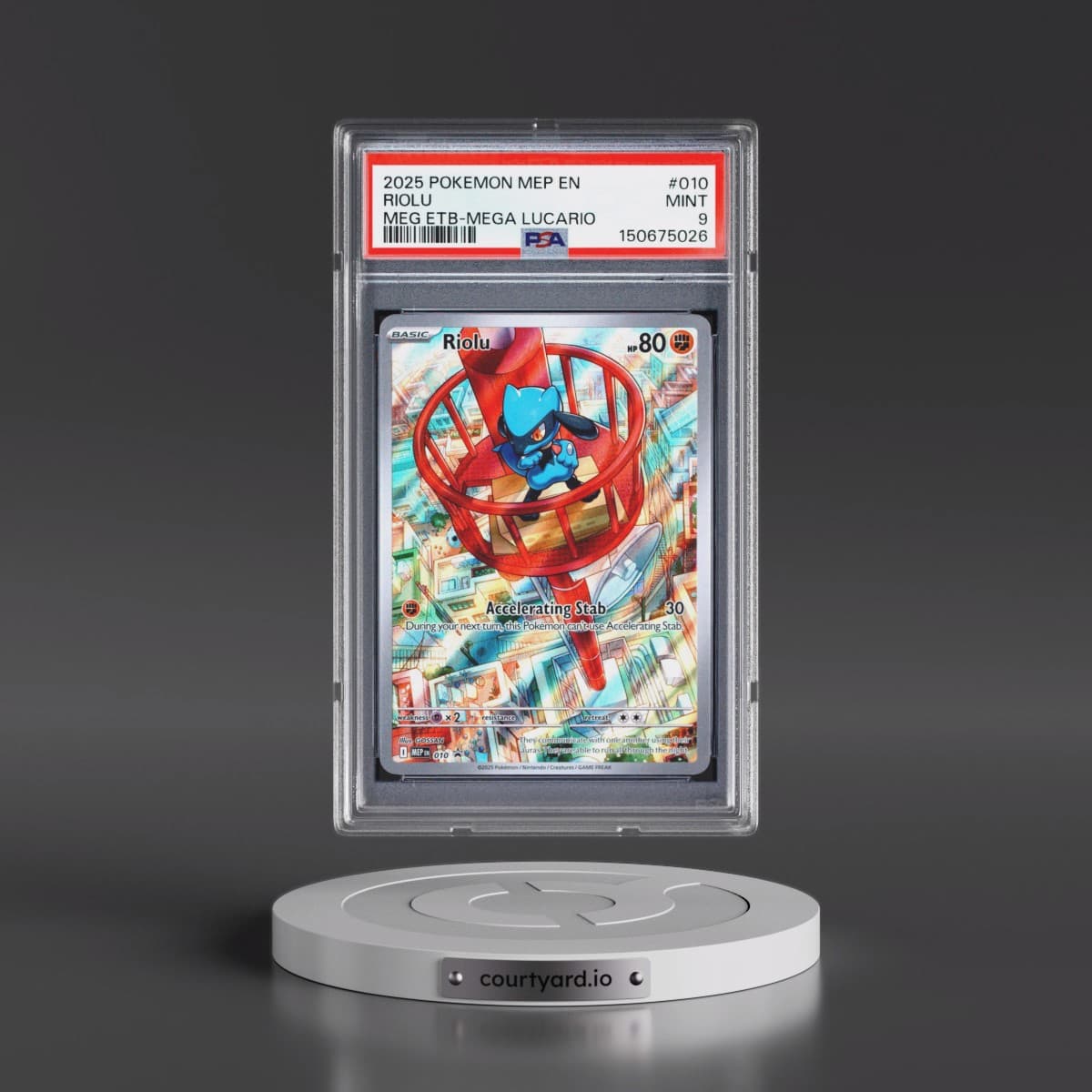 2025 Pokémon Mep EN-Me Black Star Promo #010 Riolu - Mega Evolution Elite Trainer Box-Mega Lucario (PSA 9 MINT)