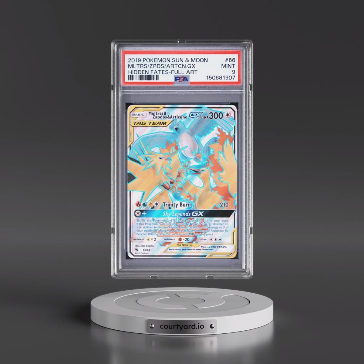 2019 Pokémon Sun & Moon Hidden Fates #66 Moltres & Zapdos & Articuno GX - Holo Full Art (PSA 9 MINT)