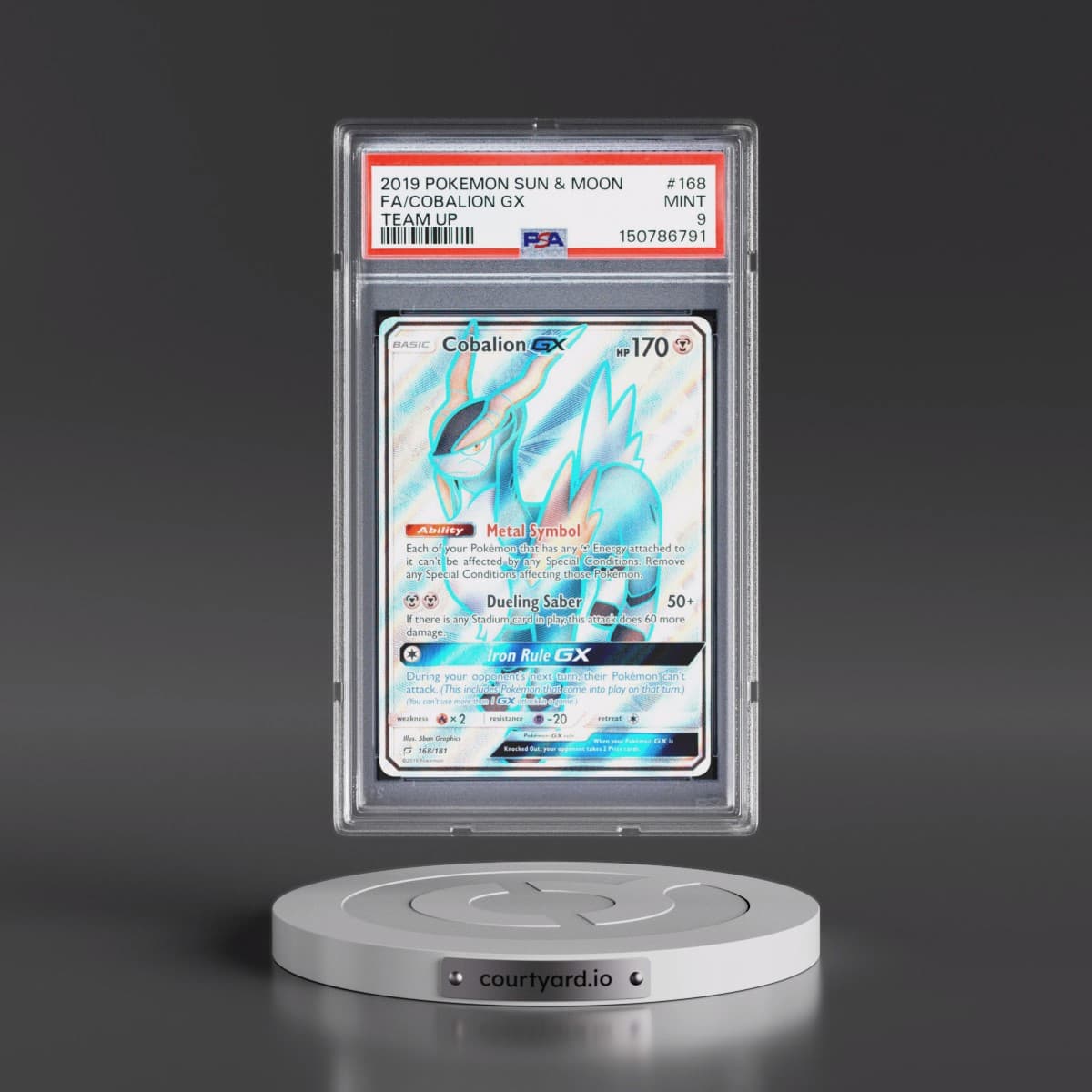 2019 Pokémon Sun & Moon Team Up #168 Cobalion GX - Holo Full Art (PSA 9 MINT)