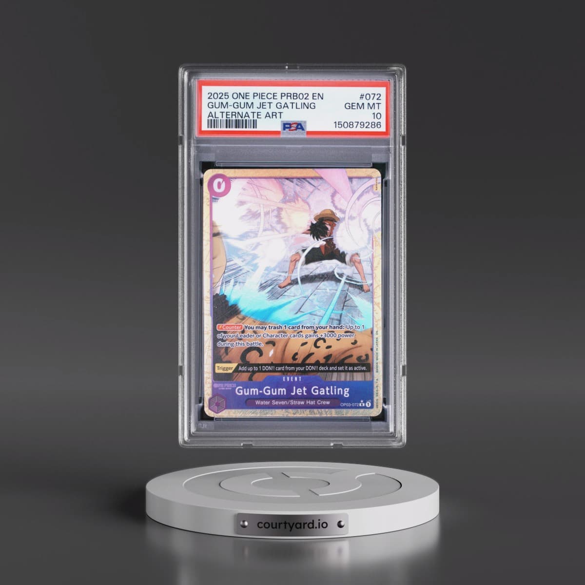 2025 One Piece PRB02-Premium Booster -One Piece Card the Best- Vol.2 #072 Gum-Gum Jet Gatling - Alternate Art (PSA 10 GEM MINT)