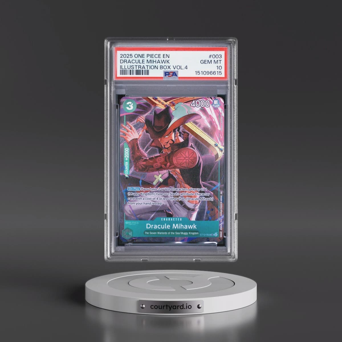 2025 One Piece Promos #003 Dracule Mihawk - Illustration Box Vol.4 (PSA 10 GEM MINT)