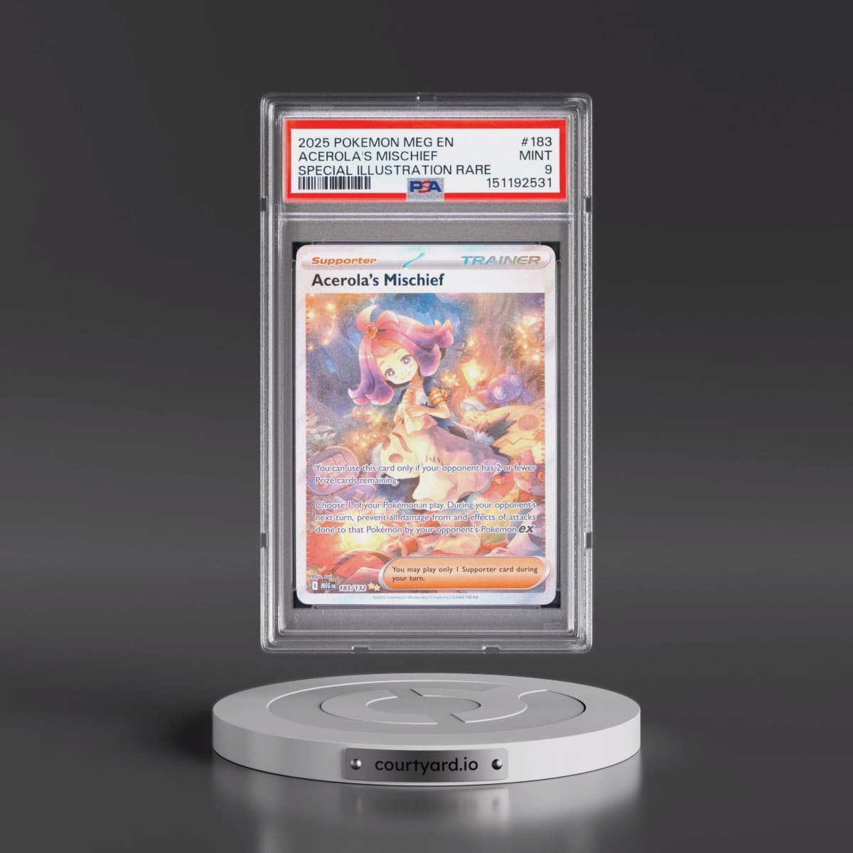 2025 Pokémon Meg EN-Mega Evolution #183 Acerola's Mischief - Special Illustration Rare (PSA 9 MINT)