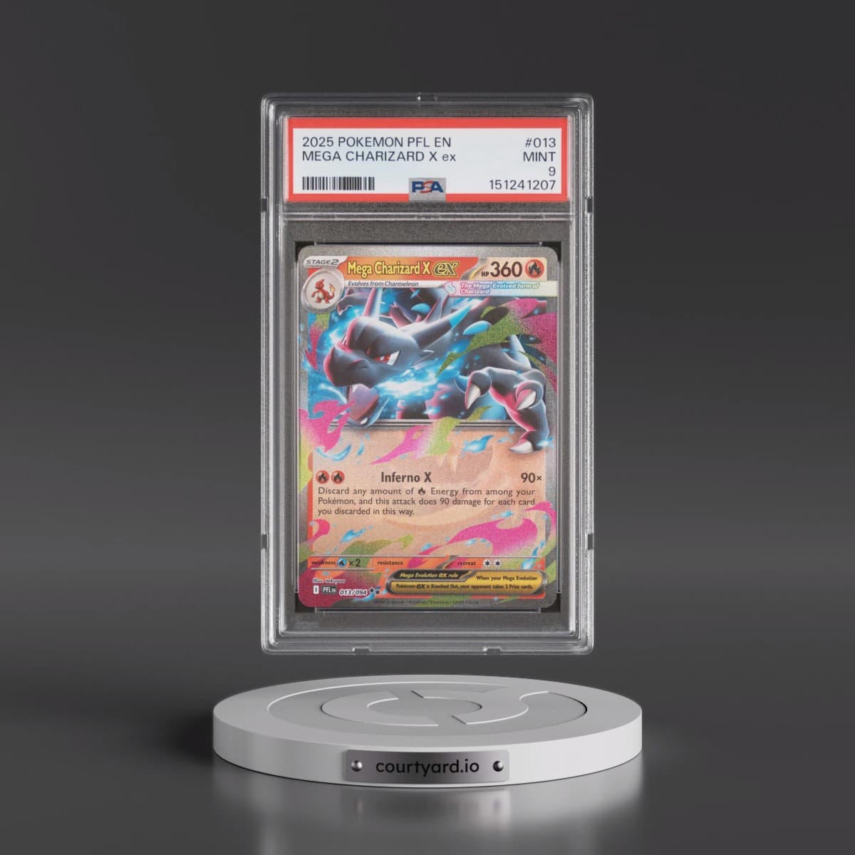 2025 Pokémon Pfl EN-Phantasmal Flames #013 Mega Charizard X EX - Holo (PSA 9 MINT)