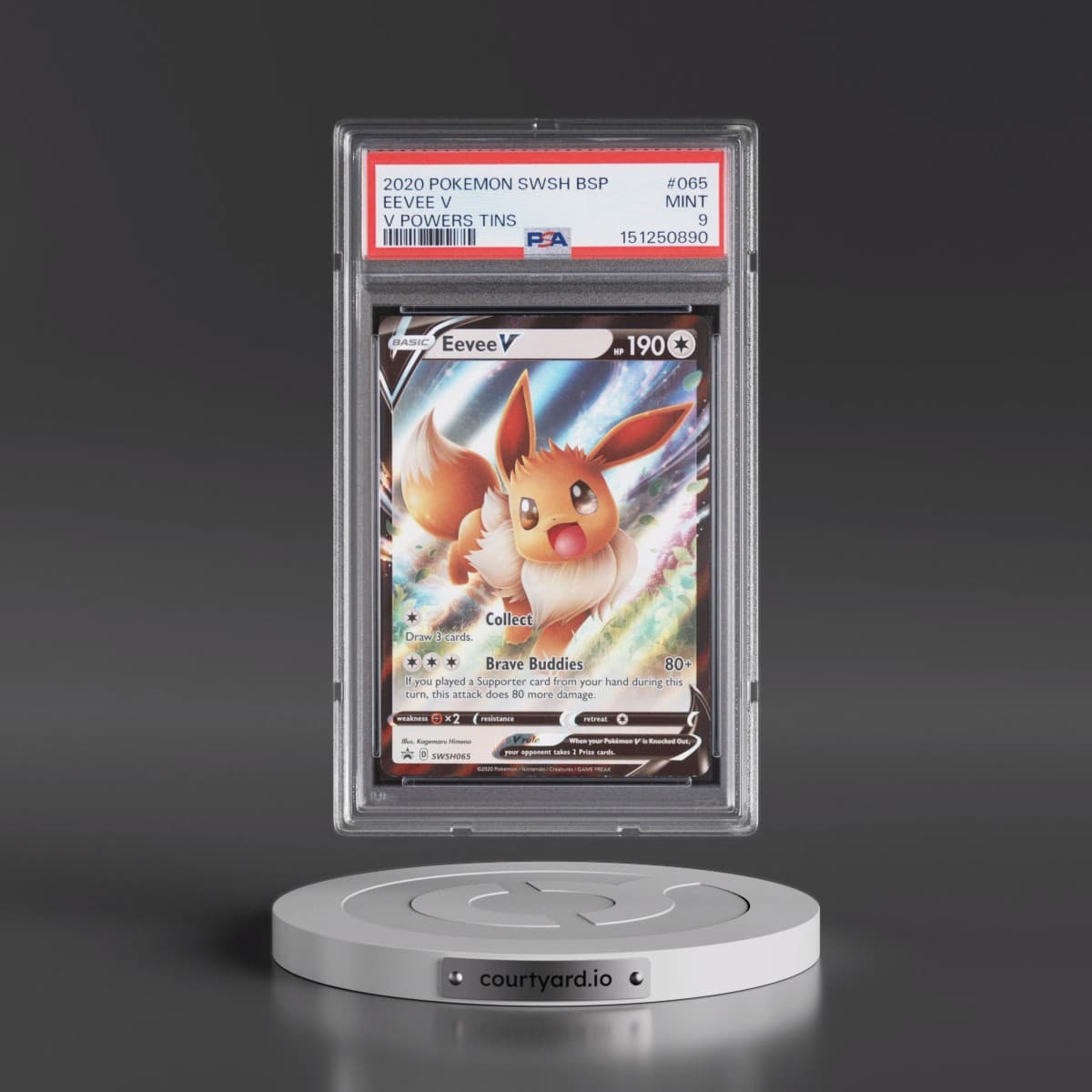 2020 Pokémon Swsh Black Star Promo #065 Eevee V - Holo V Powers Tins (PSA 9 MINT)