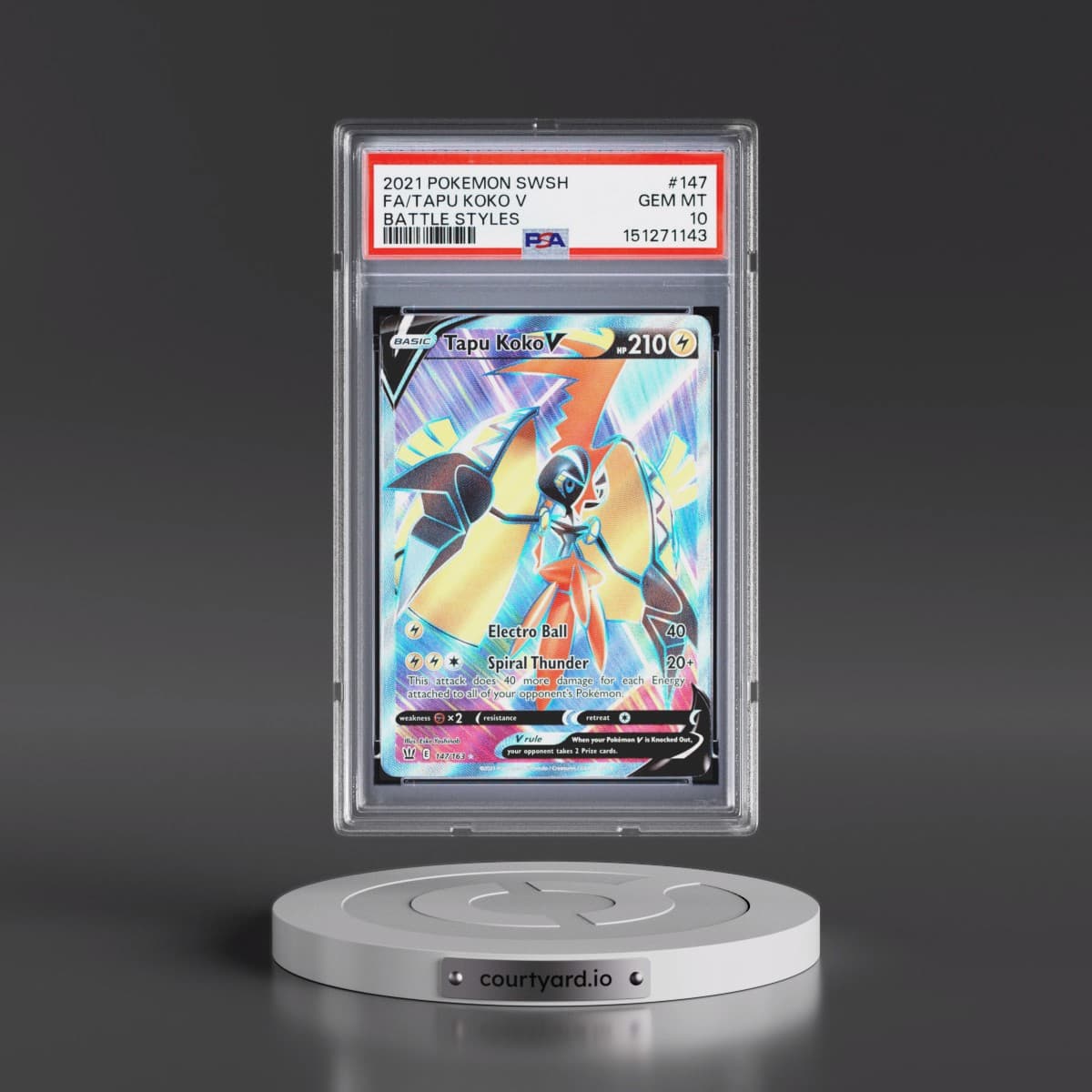 2021 Pokémon Sword & Shield Battle Styles #147 Tapu Koko V - Holo Full Art (PSA 10 GEM MINT)