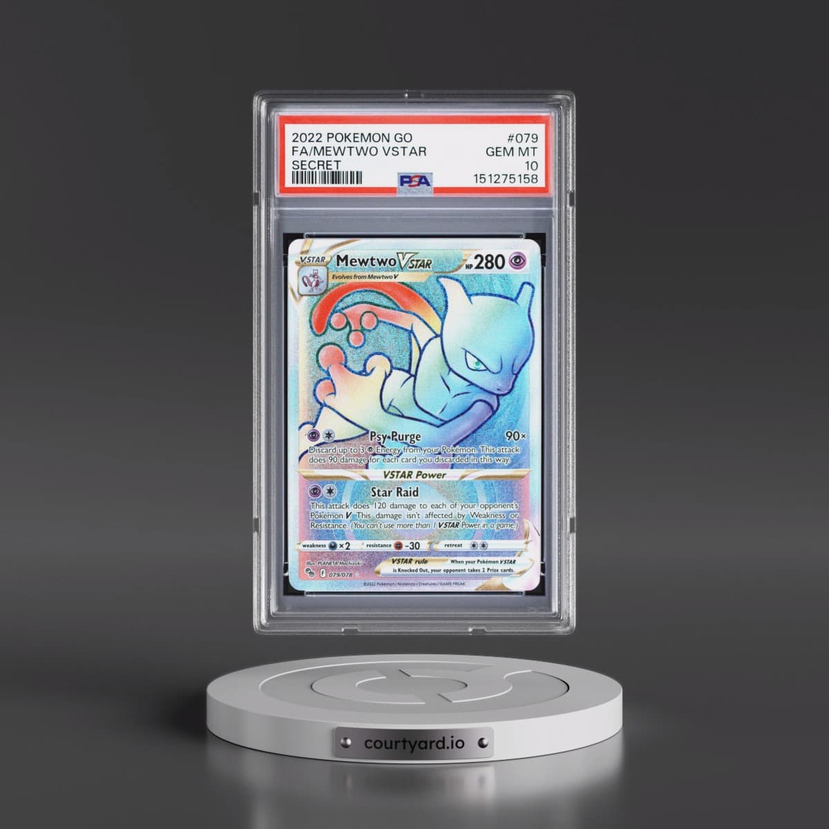 2022 Pokémon Go #079 Mewtwo Vstar - Full Art Secret (PSA 10 GEM MINT)