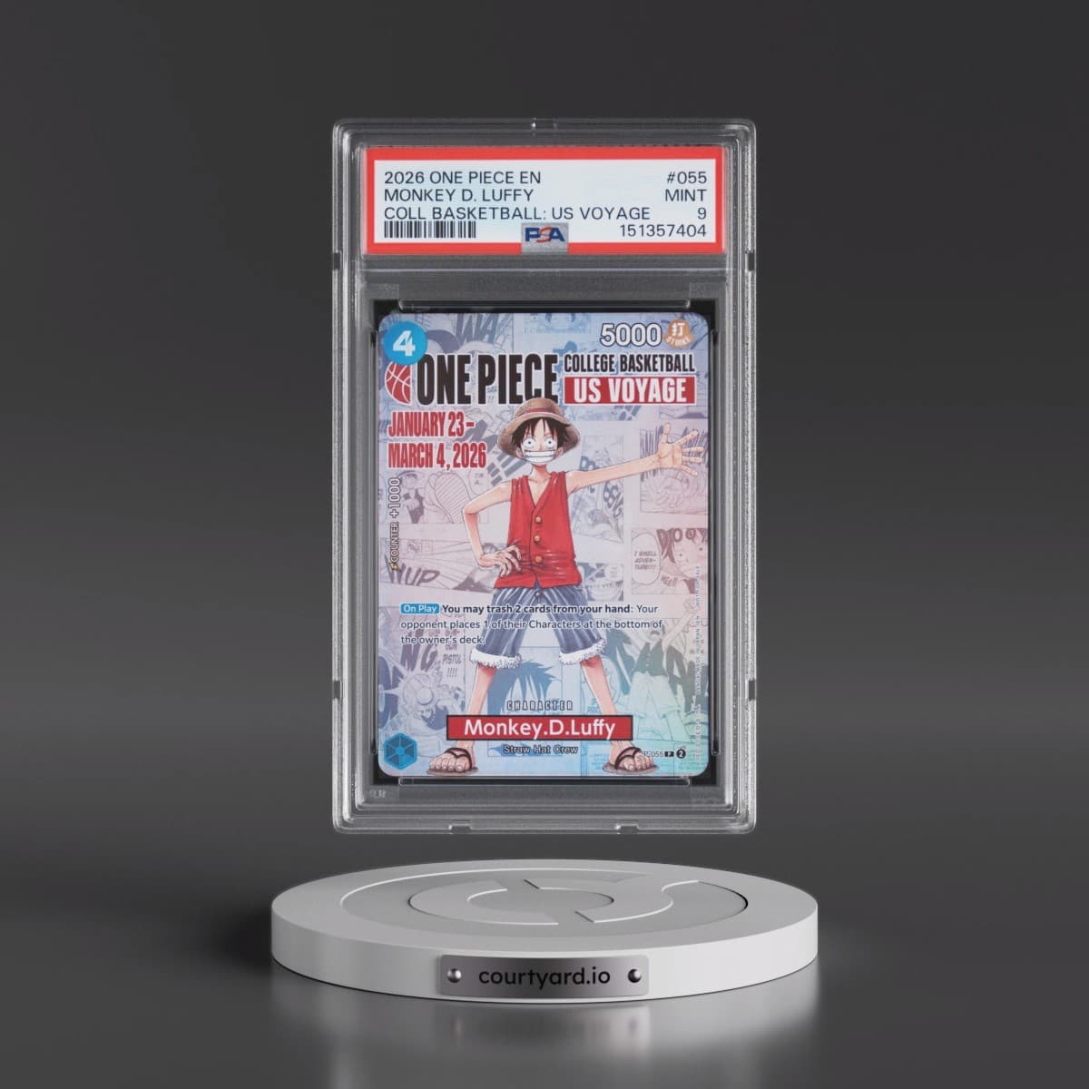 2026 One Piece Promos #055 Monkey D. Luffy - One Piece College Basketball: US Voyage (PSA 9 MINT)