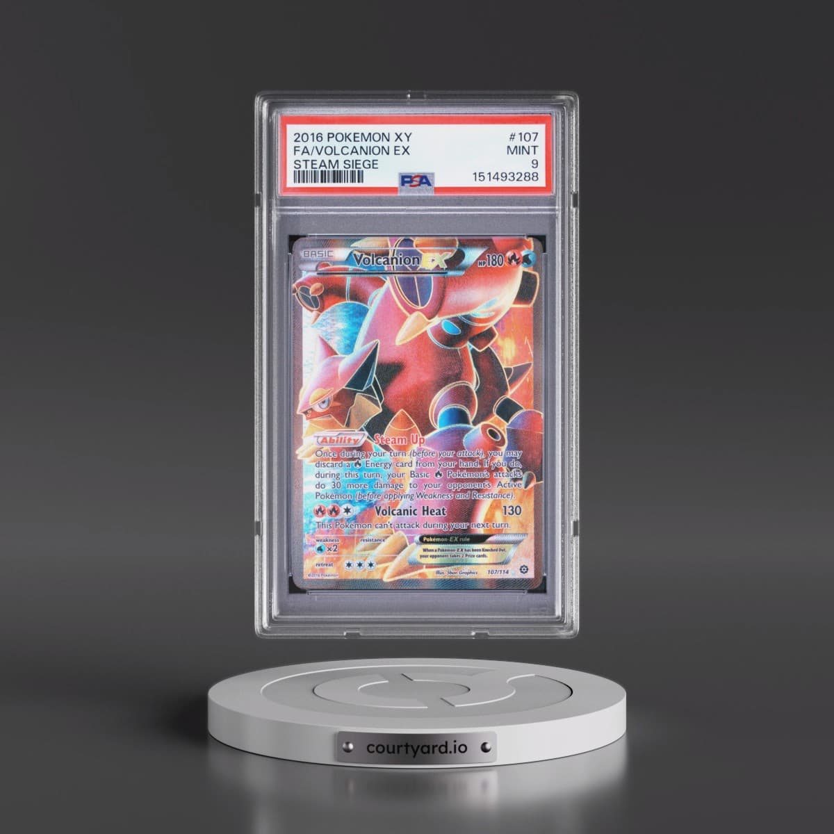 2016 Pokémon XY Steam Siege #107 Volcanion EX - Holo Full Art (PSA 9 MINT)