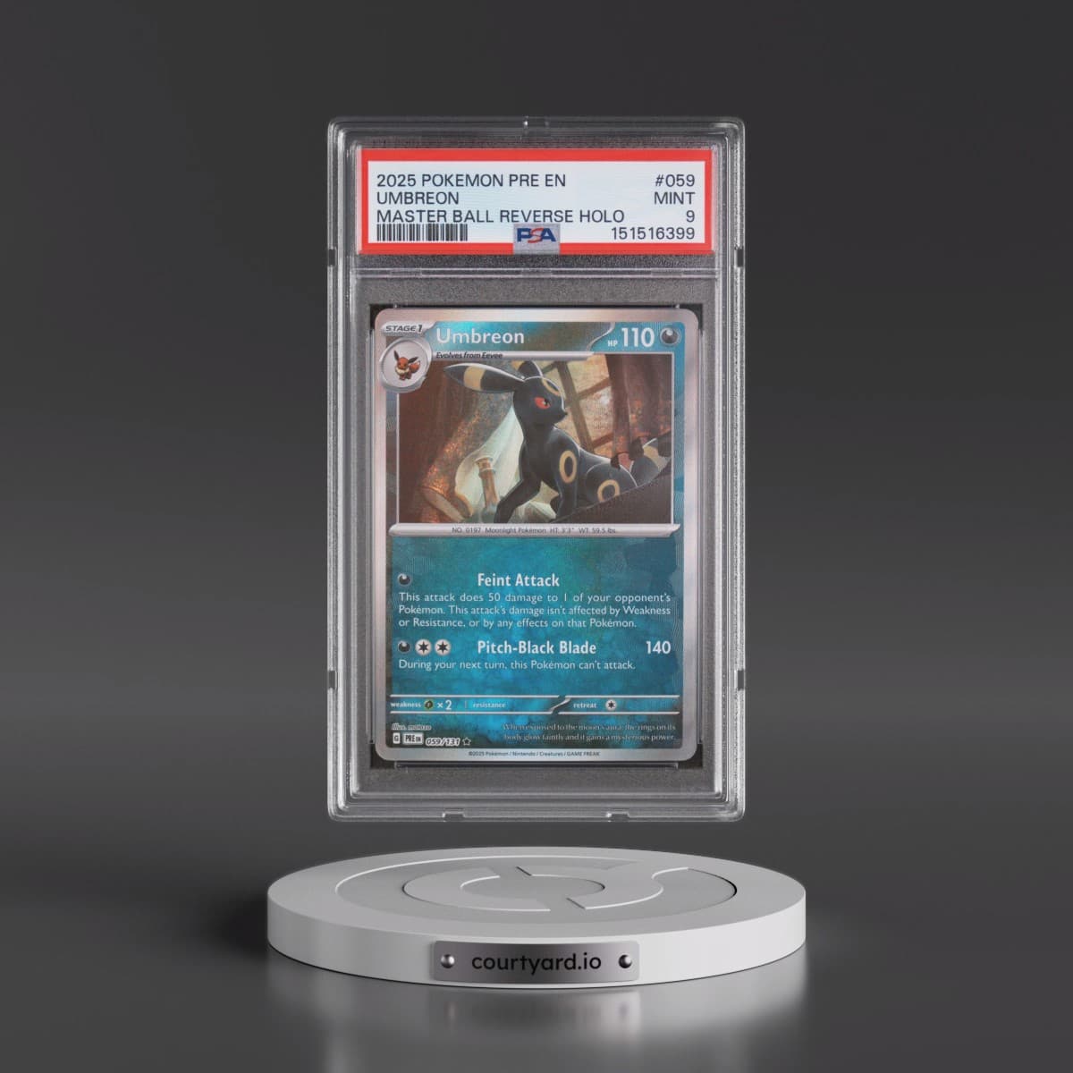 2025 Pokémon Pre EN-Prismatic Evolutions #059 Umbreon - Reverse Holo Master Ball (PSA 9 MINT)