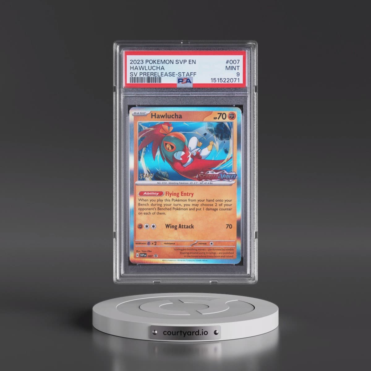 2023 Pokémon Svp EN-SV Black Star Promo #007 Hawlucha - Scarlet & Violet Prerelease-Staff (PSA 9 MINT)