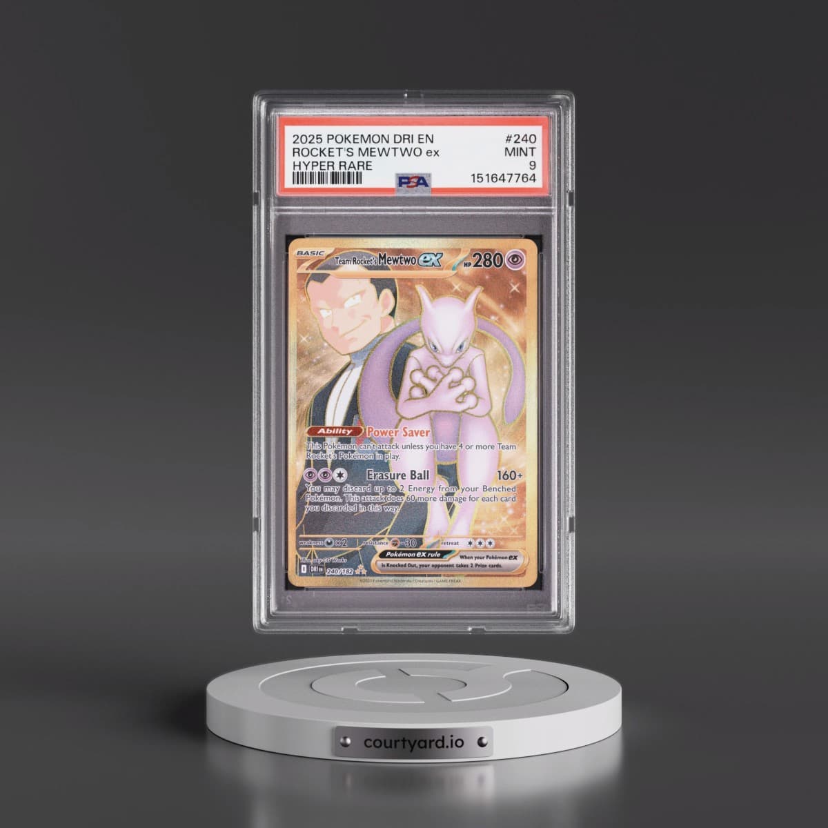 2025 Pokémon Dri EN-Destined Rivals #240 Team Rocket's Mewtwo EX - Holo Hyper Rare (PSA 9 MINT)