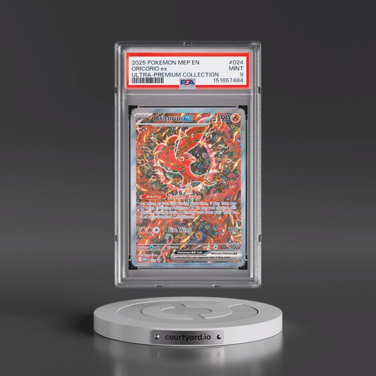 2025 Pokémon Mep EN-Me Black Star Promo #024 Oricorio EX - Holo Mega Charizard X EX Ultra-Premium Collection (PSA 9 MINT)