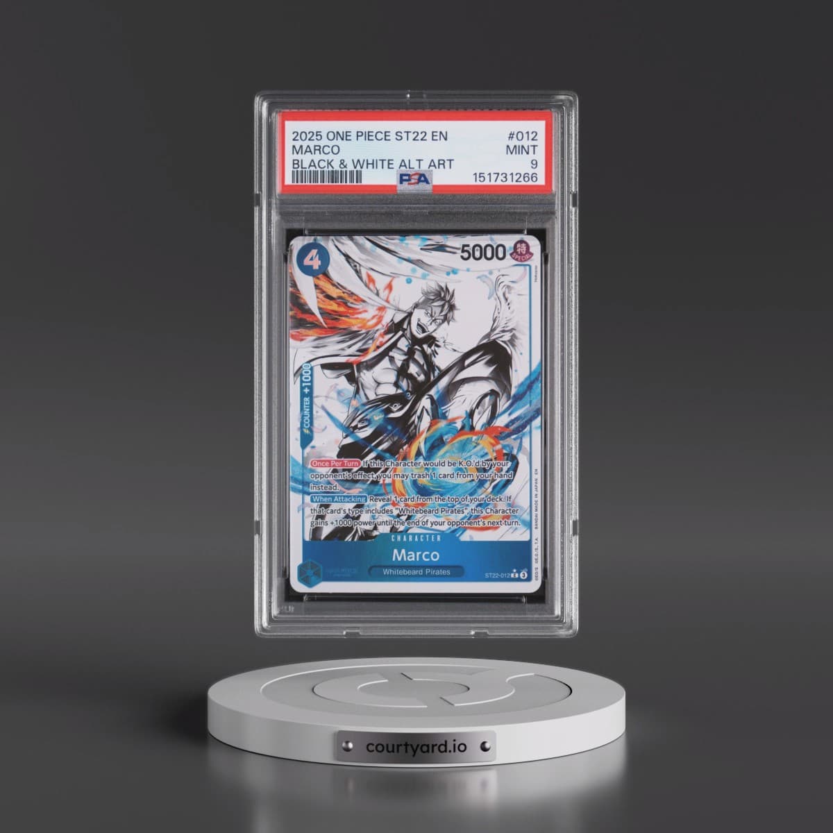 2025 One Piece Starter Deck ST22-Ace & Newgate #012 Marco - Black & White Alternate Art (PSA 9 MINT)
