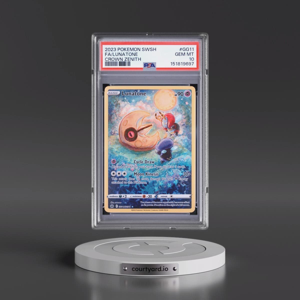 2023 Pokémon Sword and Shield Crown Zenith #GG11 Lunatone - Full Art (PSA 10 GEM MINT)