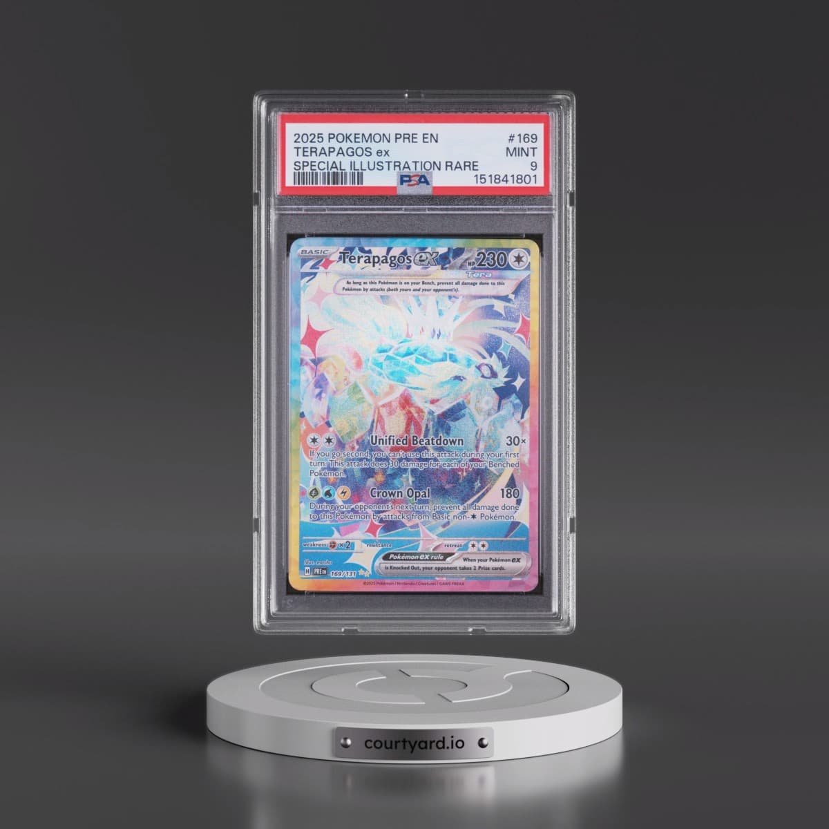 2025 Pokémon Pre EN-Prismatic Evolutions #169 Terapagos EX - Holo Special Illustration Rare (PSA 9 MINT)