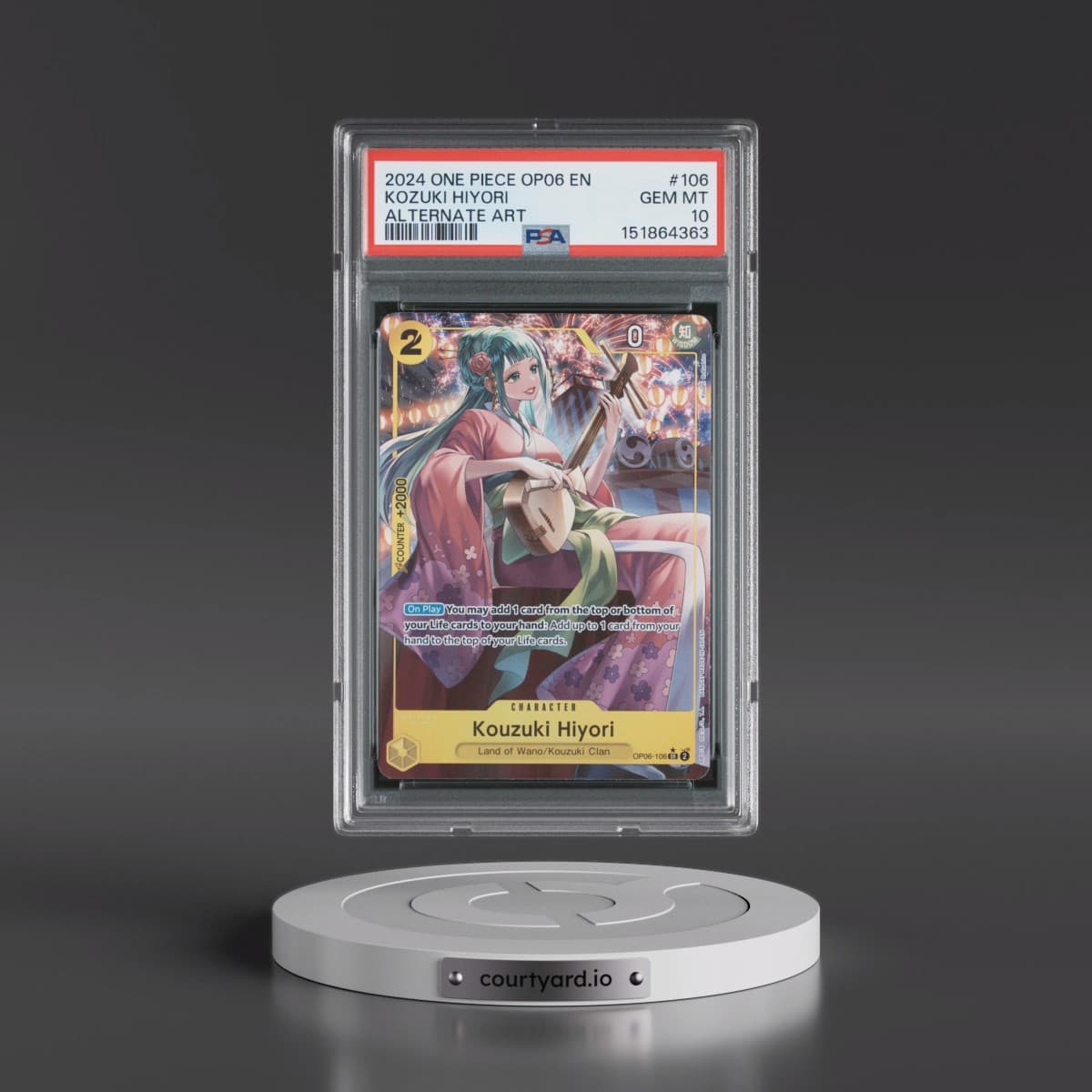 2024 One Piece OP06-Wings of the Captain #106 Kozuki Hiyori - Alternate Art (PSA 10 GEM MINT)