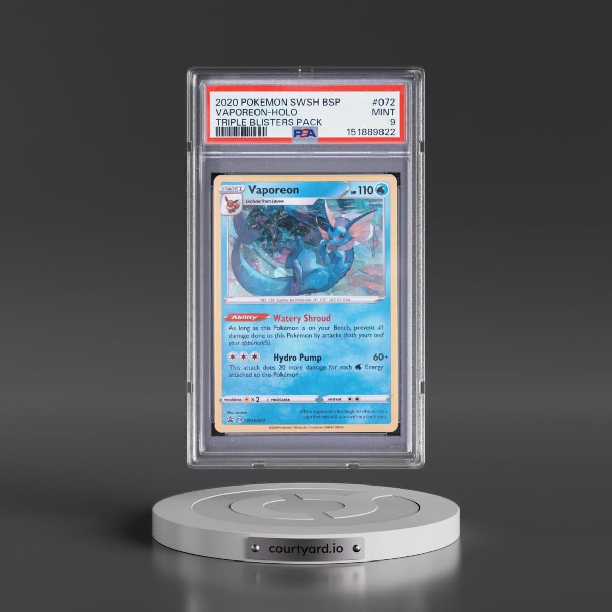 2020 Pokémon Swsh Black Star Promo #072 Vaporeon - Holo Triple Blisters Pack (PSA 9 MINT)