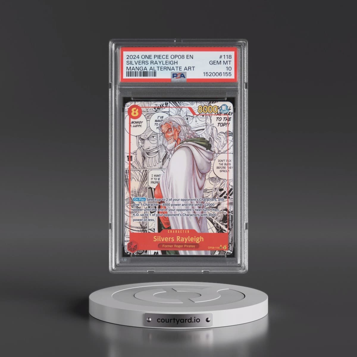 2024 One Piece OP08-Two Legends #118 Silvers Rayleigh - Manga Alternate Art (PSA 10 GEM MINT)