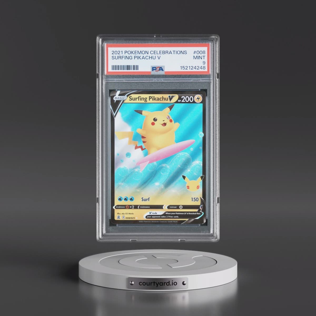 2021 Pokémon Celebrations #008 Surfing Pikachu V - Holo (PSA 9 MINT)