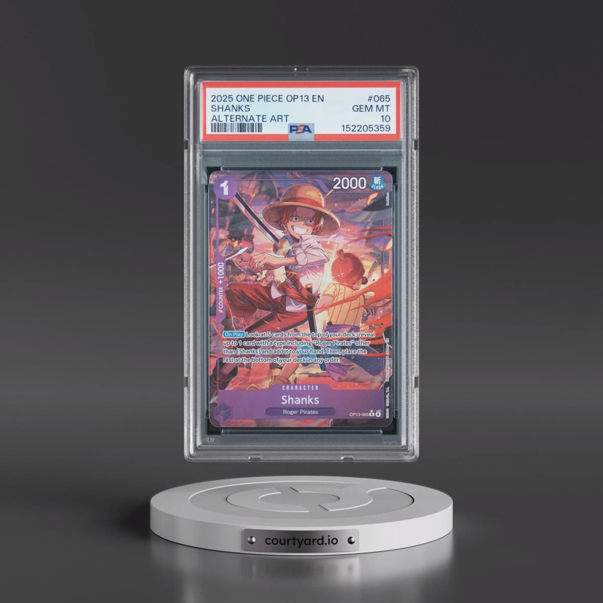 2025 One Piece OP13-Carrying on His Will #065 Shanks - Alternate Art (PSA 10 GEM MINT)