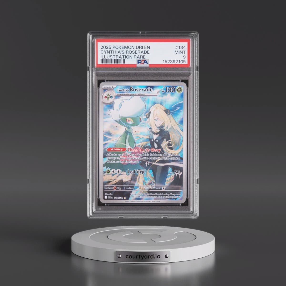 2025 Pokémon Dri EN-Destined Rivals #184 Cynthia's Roserade - Illustration Rare (PSA 9 MINT)