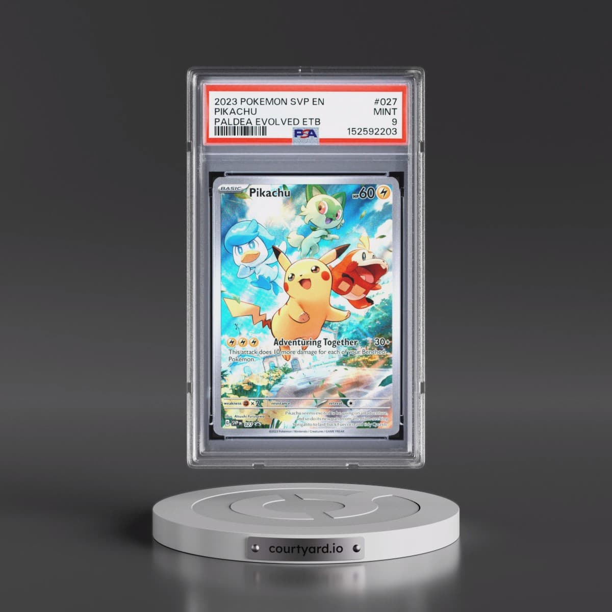 2023 Pokémon Svp EN-SV Black Star Promo #027 Pikachu - Paldea Evolved Elite Trainer Box (PSA 9 MINT)