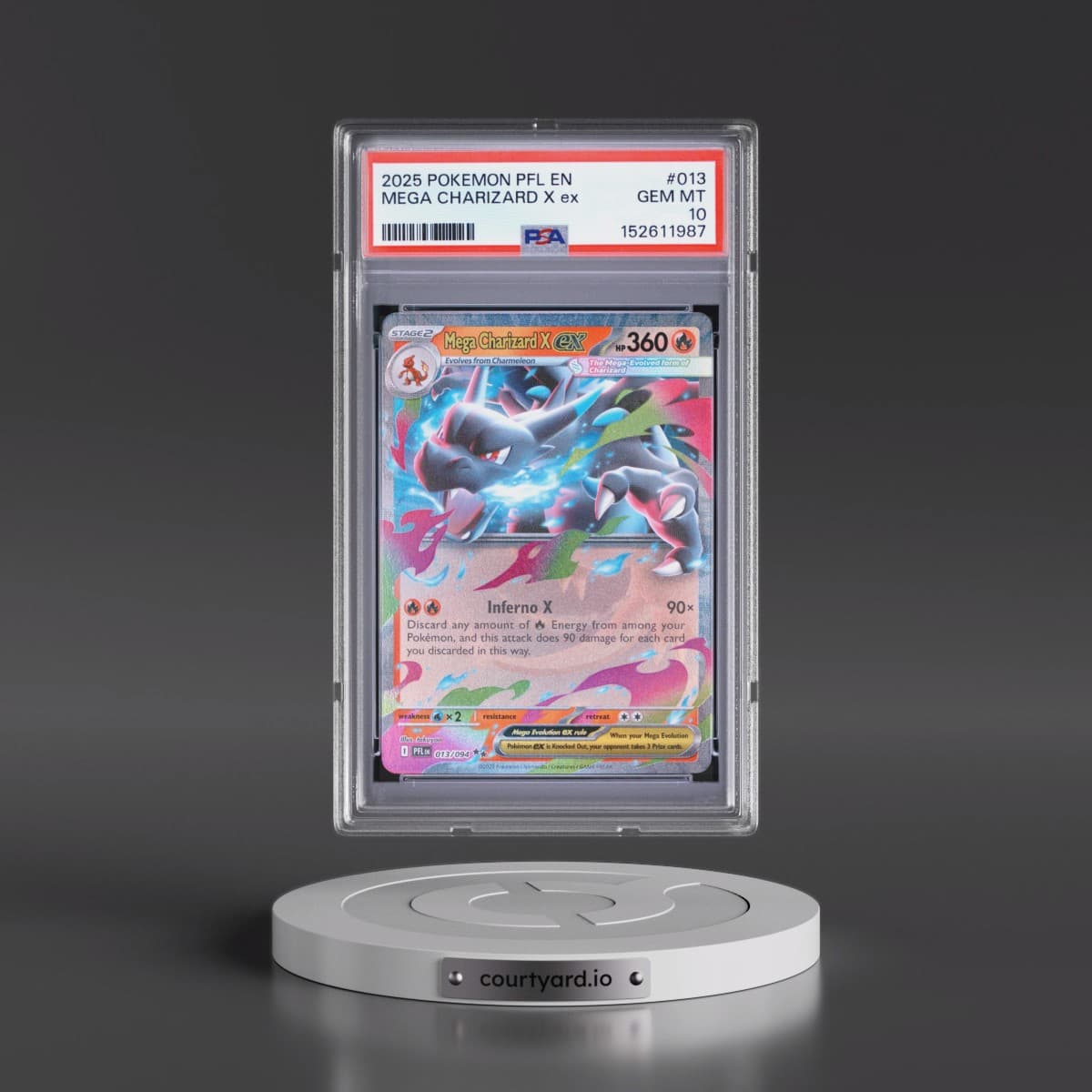 2025 Pokémon Pfl EN-Phantasmal Flames #013 Mega Charizard X EX - Holo (PSA 10 GEM MINT)
