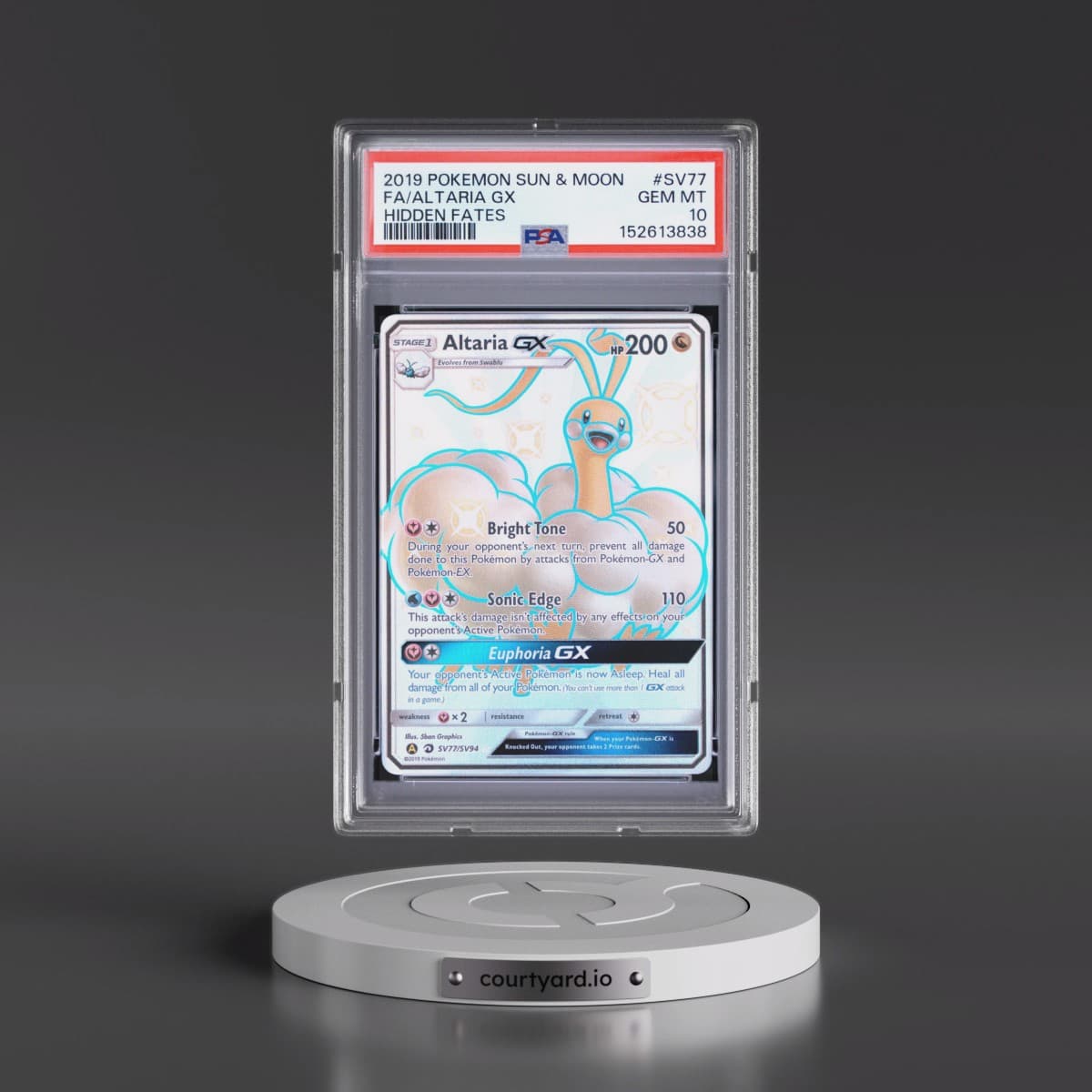 2019 Pokémon Sun & Moon Hidden Fates #SV77 Altaria GX - Holo Full Art (PSA 10 GEM MINT)