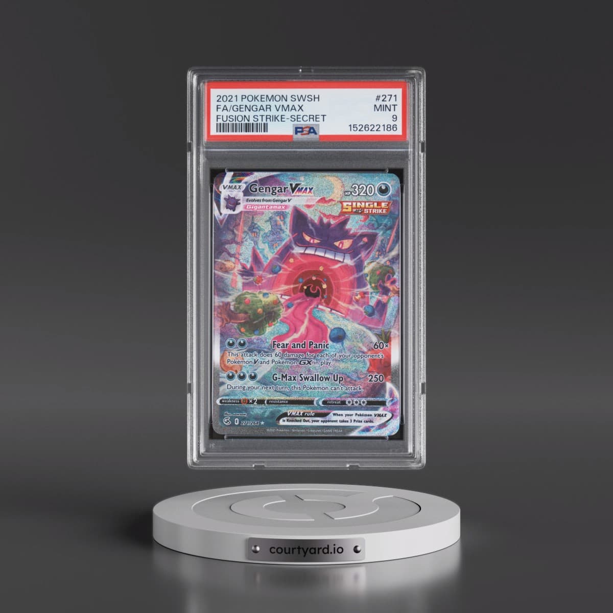 2021 Pokémon Sword & Shield Fusion Strike #271 Gengar Vmax - Full Art Secret (PSA 9 MINT)