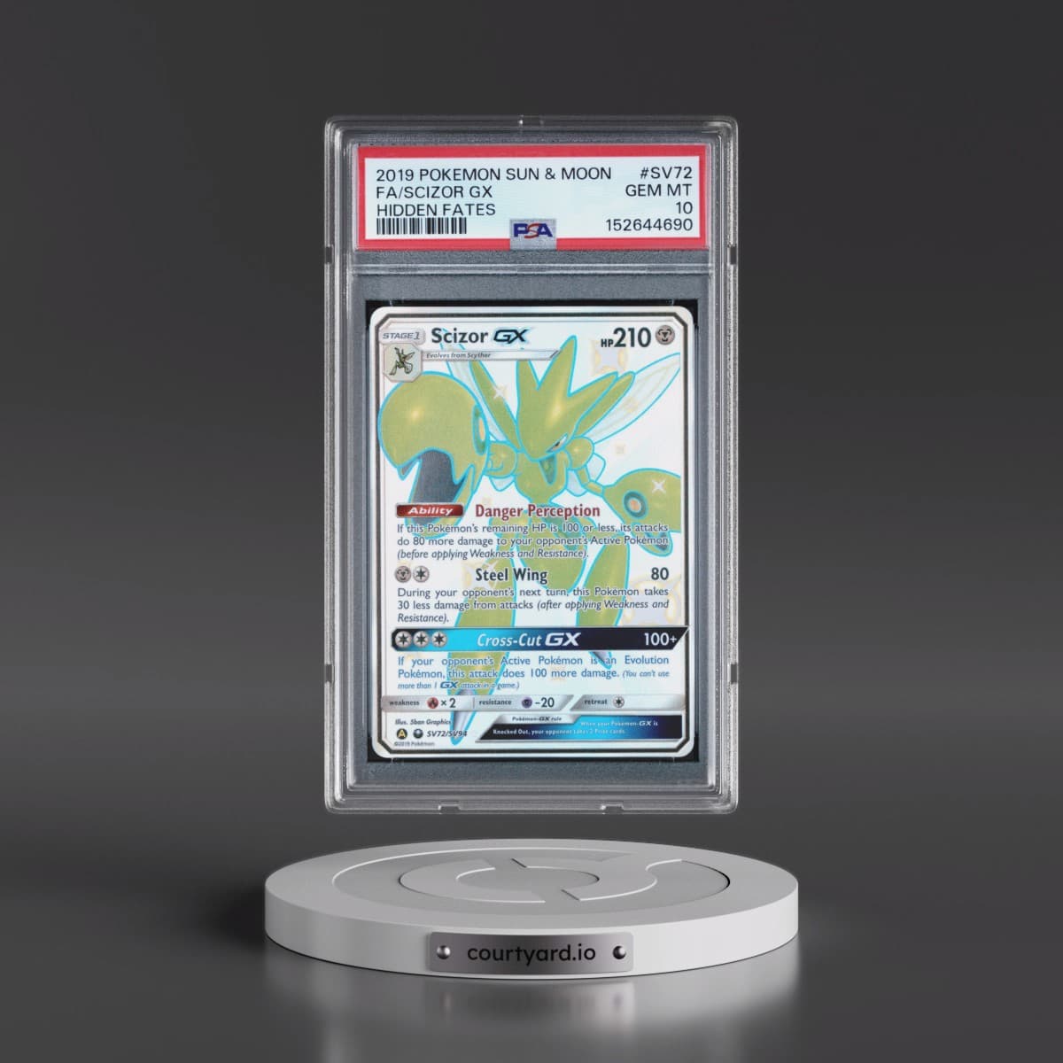 2019 Pokémon Sun & Moon Hidden Fates #SV72 Scizor GX - Holo Full Art (PSA 10 GEM MINT)