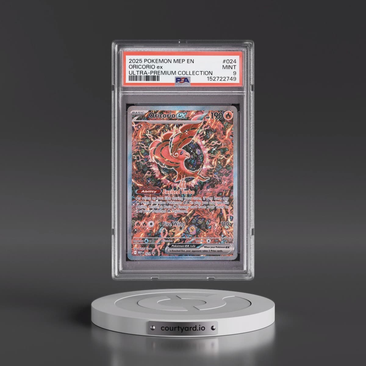 2025 Pokémon Mep EN-Me Black Star Promo #024 Oricorio EX - Holo Mega Charizard X EX Ultra-Premium Collection (PSA 9 MINT)
