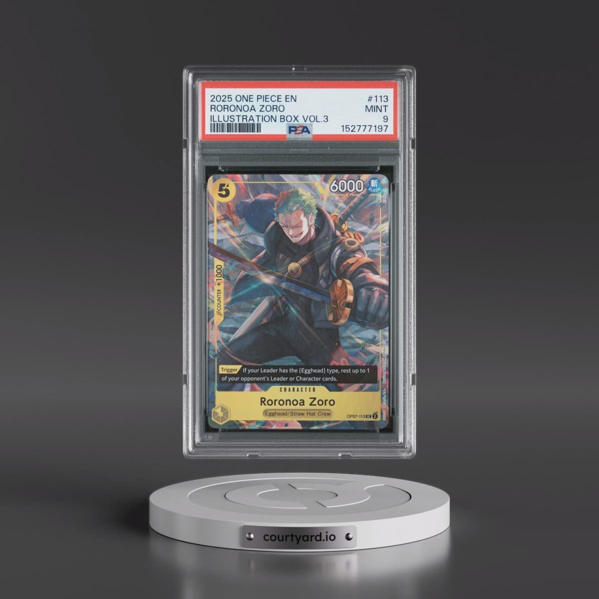 2025 One Piece Promos #113 Roronoa Zoro - Illustration Box Vol.3 (PSA 9 MINT)