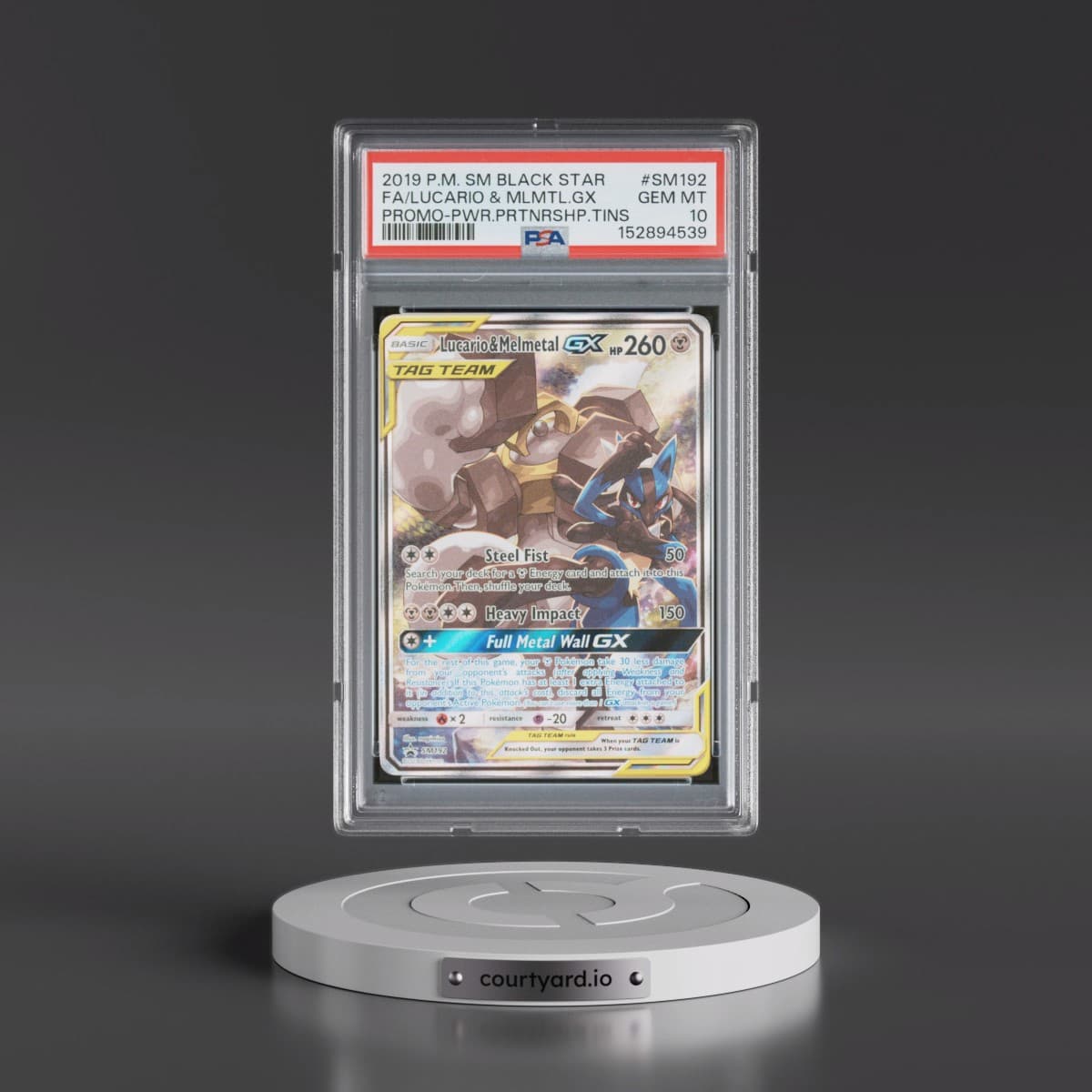 2019 Pokémon SM Black Star Promo #SM192 Lucario & Melmetal GX - Holo Full Art Power Partnership Tins (PSA 10 GEM MINT)