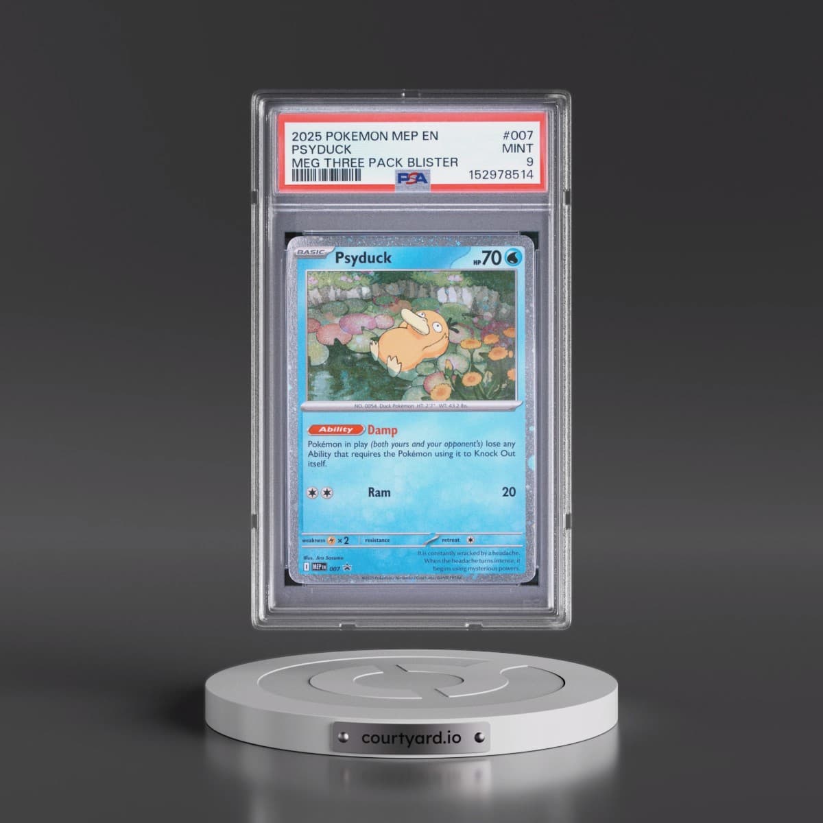 2025 Pokémon Mep EN-Me Black Star Promo #007 Psyduck - Mega Evolution Three Pack Blister (PSA 9 MINT)