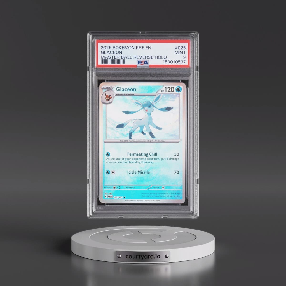 2025 Pokémon Pre EN-Prismatic Evolutions #025 Glaceon - Reverse Holo Master Ball (PSA 9 MINT)
