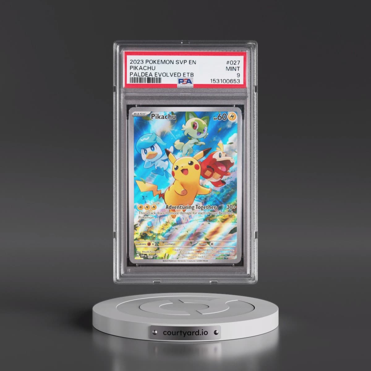 2023 Pokémon Svp EN-SV Black Star Promo #027 Pikachu - Paldea Evolved Elite Trainer Box (PSA 9 MINT)
