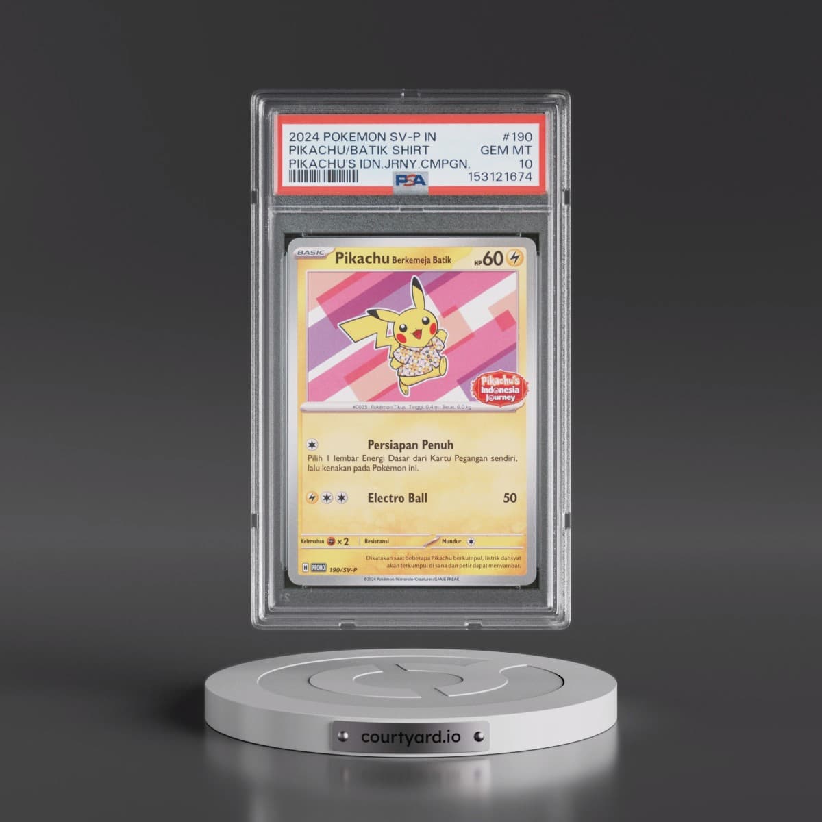 2024 Pokémon SV-P Promo #190 Pikachu in Batik Shirt - Pikachu's Indonesia Journey Campaign (PSA 10 GEM MINT)