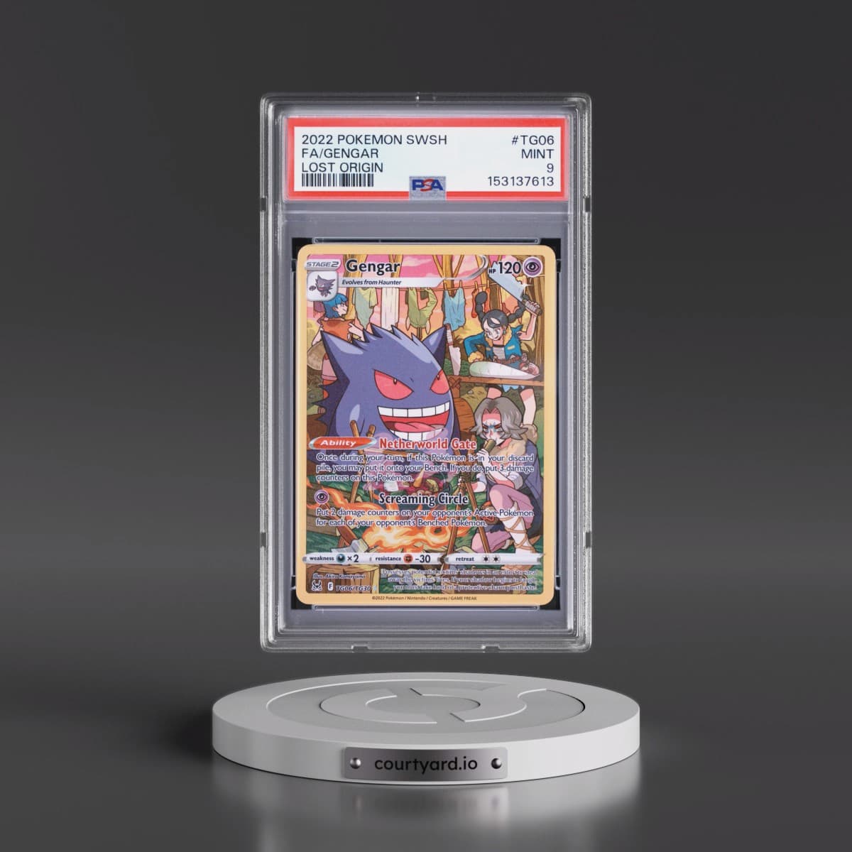 2022 Pokémon Sword & Shield Lost Origin #TG06 Gengar - Full Art (PSA 9 MINT)
