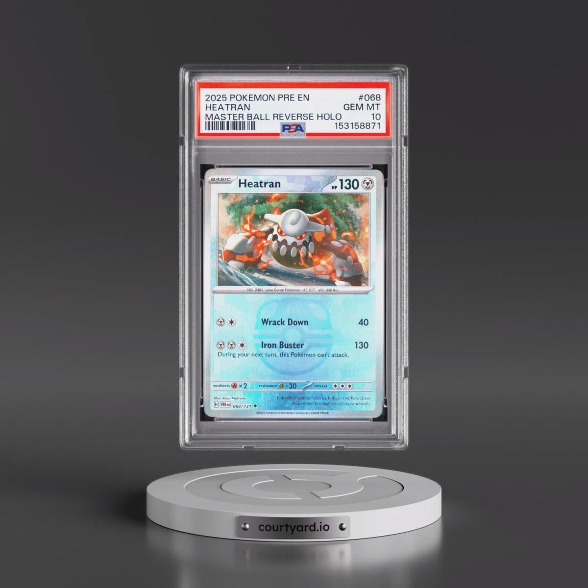 2025 Pokémon Pre EN-Prismatic Evolutions #068 Heatran - Reverse Holo Master Ball (PSA 10 GEM MINT)