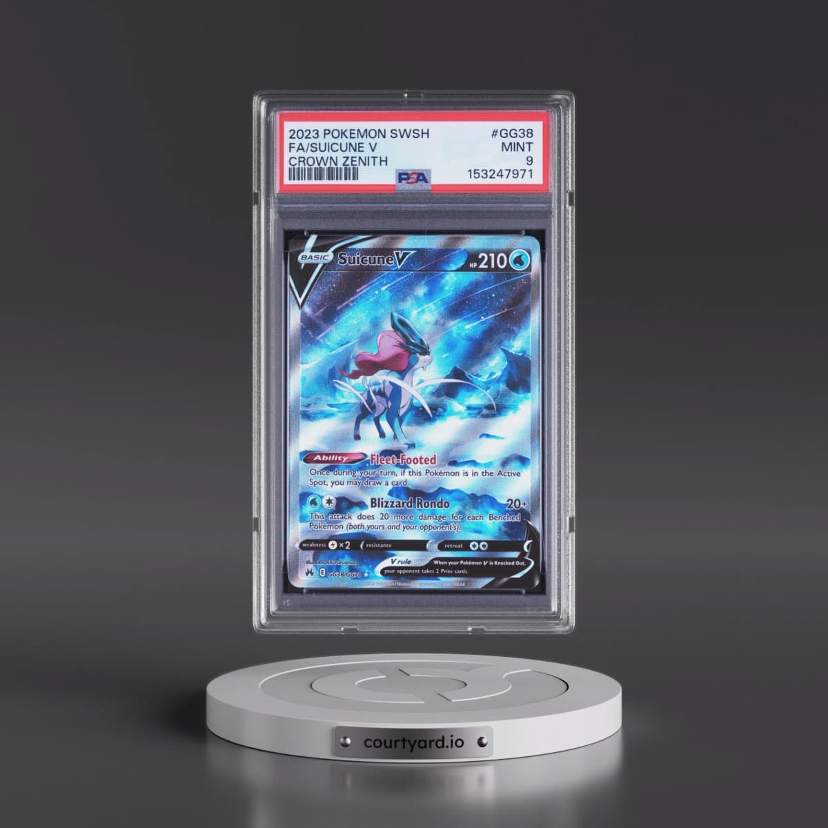 2023 Pokémon Sword and Shield Crown Zenith #GG38 Suicune V - Holo Full Art (PSA 9 MINT)