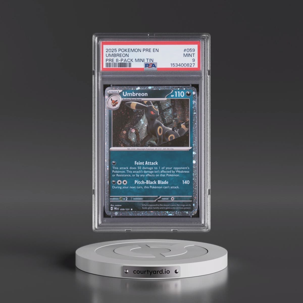 2025 Pokémon Pre EN-Prismatic Evolutions #059 Umbreon - Prismatic Evolutions 8-Pack Mini Tin (PSA 9 MINT)