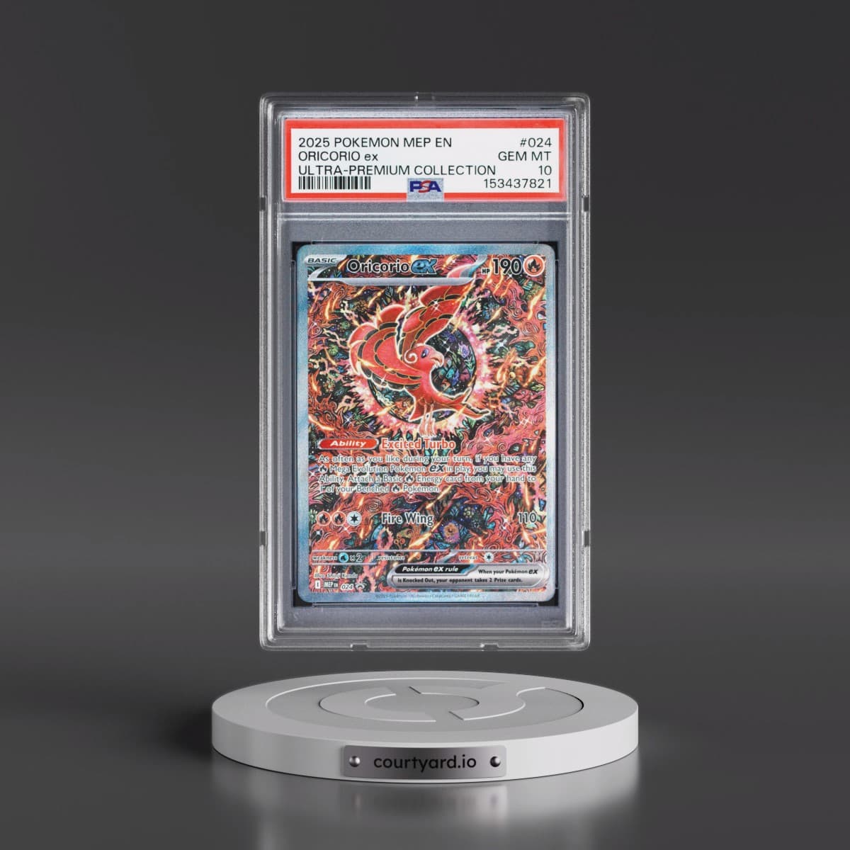 2025 Pokémon Mep EN-Me Black Star Promo #024 Oricorio EX - Holo Mega Charizard X EX Ultra-Premium Collection (PSA 10 GEM MINT)