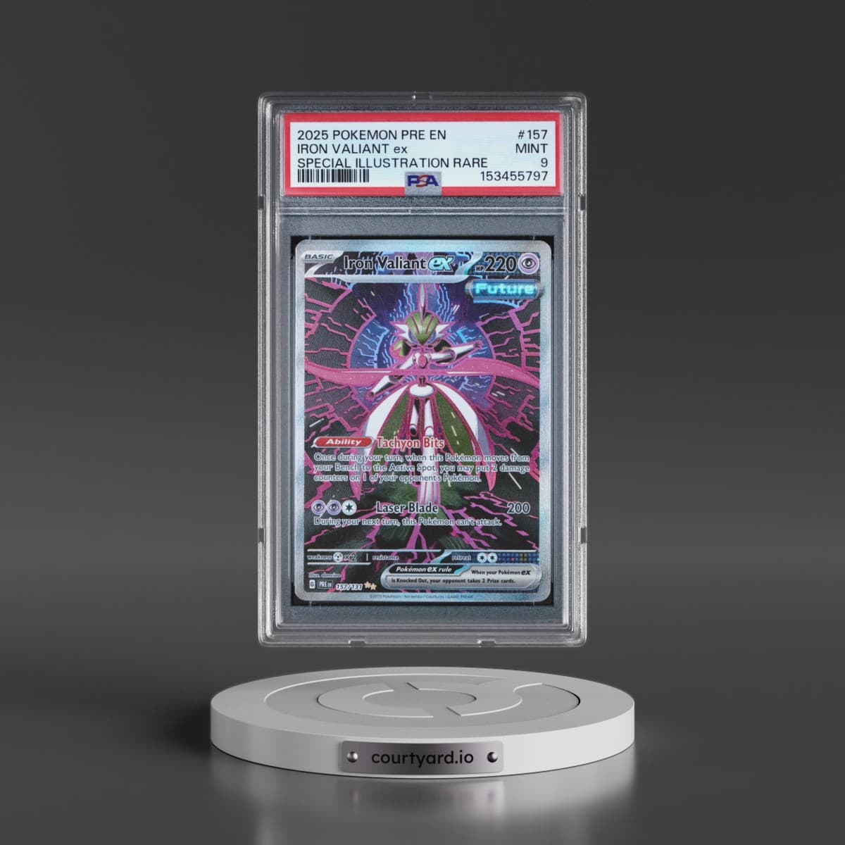 2025 Pokémon Pre EN-Prismatic Evolutions #157 Iron Valiant EX - Holo Special Illustration Rare (PSA 9 MINT)