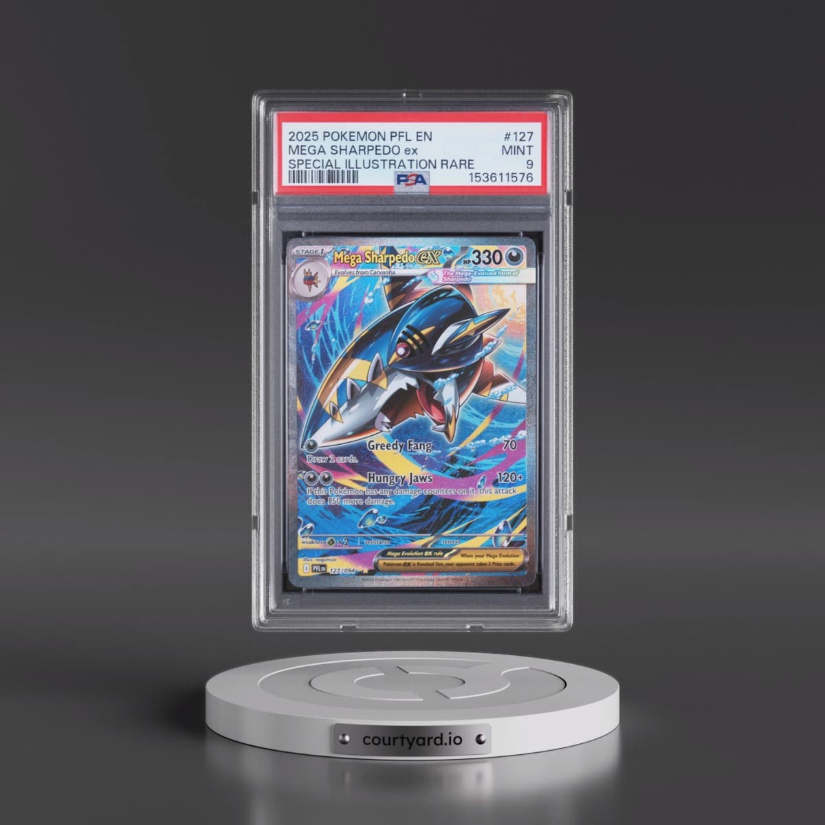 2025 Pokémon Pfl EN-Phantasmal Flames #127 Mega Sharpedo EX - Holo Special Illustration Rare (PSA 9 MINT)