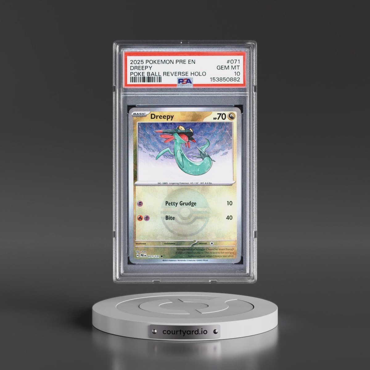 2025 Pokémon Pre EN-Prismatic Evolutions #071 Dreepy - Reverse Holo Poke Ball (PSA 10 GEM MINT)