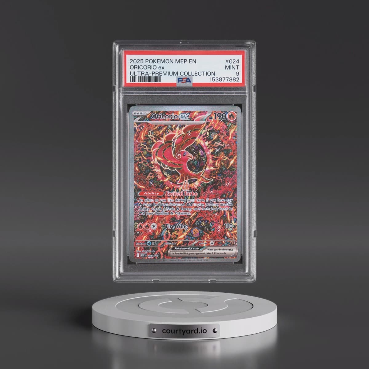 2025 Pokémon Mep EN-Me Black Star Promo #024 Oricorio EX - Holo Mega Charizard X EX Ultra-Premium Collection (PSA 9 MINT)