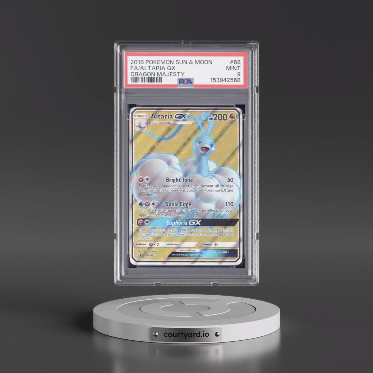 2018 Pokémon Sun & Moon Dragon Majesty #68 Altaria GX - Holo Full Art (PSA 9 MINT)