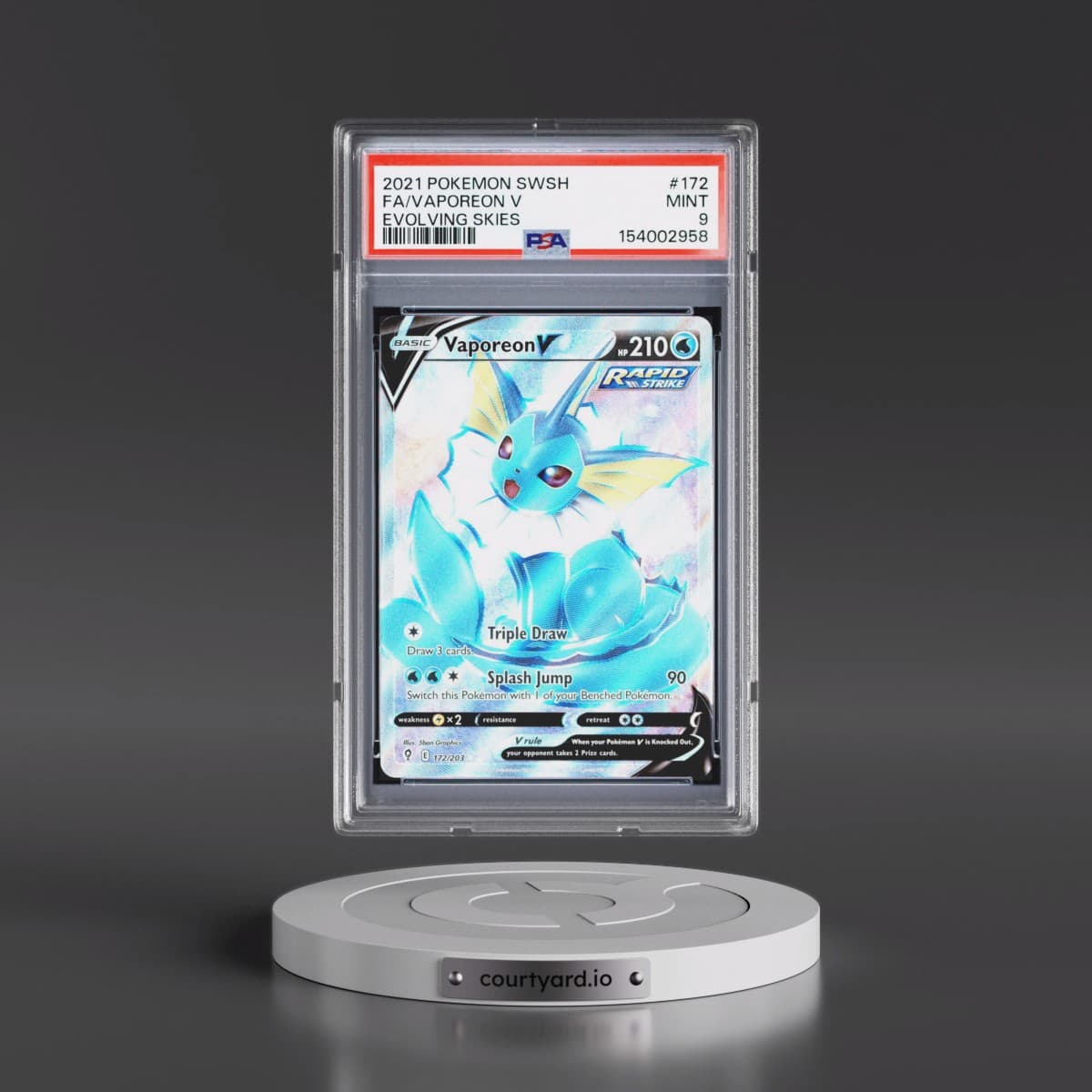 2021 Pokémon Sword & Shield Evolving Skies #172 Vaporeon V - Holo Full Art (PSA 9 MINT)